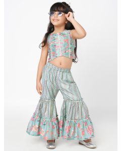 Blue Printed Muslin Lurex Co-ord Set- Set of 2