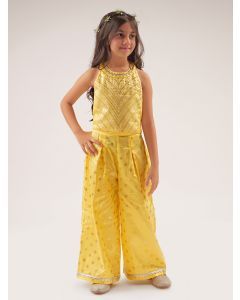 Yellow Gota Patti Cotton Satin Co-ord Set- Set of 2