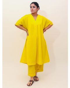 Yellow Cotton Kurta with Pants - Set of 2