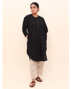 Black Cotton Kurta with Pants - Set of 2