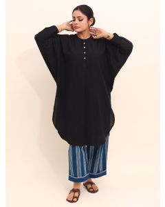 Black Cotton Kurta with Pants - Set of 2