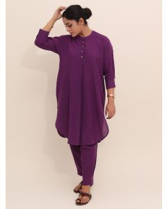 Purple Cotton Kurta with Pants - Set of 2