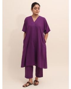 Purple Cotton Kurta with Pants - Set of 2