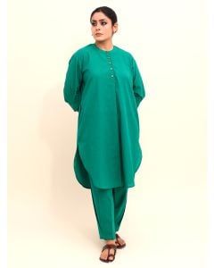Green Cotton Kurta with Pants - Set of 2