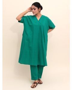 Green Cotton Kurta with Pants - Set of 2
