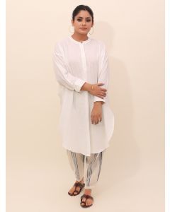 White Cotton Kurta with Pants - Set of 2