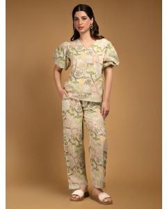 Light Green Printed Cotton Co-ord Set- Set of 2
