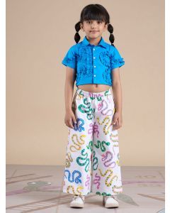 Blue Printed Cotton Poplin Co-ord Set- Set of 2