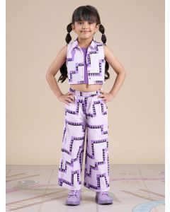 Purple Printed Cotton Poplin Co-ord Set- Set of 2