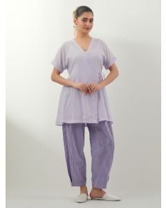 Lavender Embroidered Cotton Co-ord Set- Set of 2