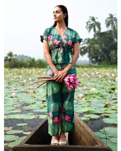 Green Printed Cotton Pants