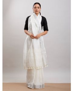 White Zari Linen Saree