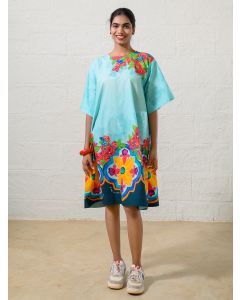 Blue Printed Poplin Dress