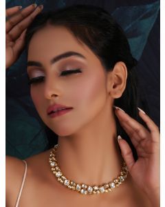 Gold Toned Handcrafted Metal Kundan Necklace