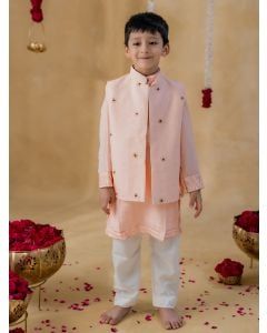 Pink Muslin Kurta with Gota Patti Jacket and Pants- Set of 3