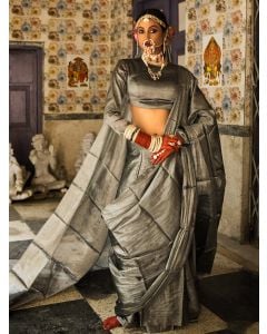 Dark Grey Tissue Silk Saree