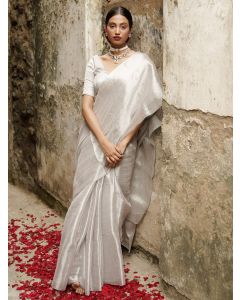 Silver Zari Cotton Tissue Saree