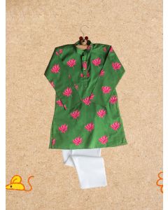 Green Printed Cotton Kurta with Pants- Set of 2