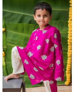 Pink Printed Cotton Kurta with Pants- Set of 2