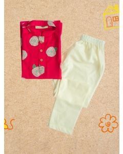 Red Printed Cotton Kurta with Pants- Set of 2