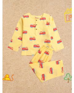 Yellow Printed Cotton Unisex Lounge Wear - Set of 2