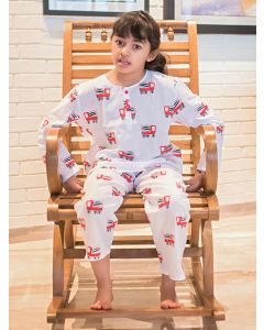 White Printed Cotton Unisex Lounge Wear - Set of 2