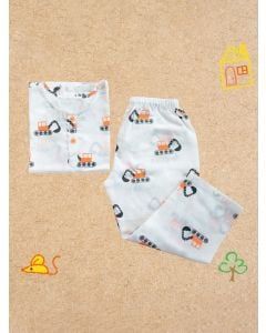 White Printed Cotton Unisex Lounge Wear - Set of 2