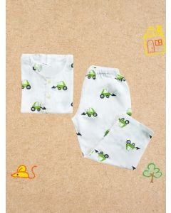 White Printed Cotton Unisex Lounge Wear - Set of 2