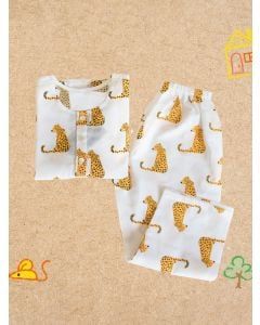 White Printed Cotton Unisex Lounge Wear - Set of 2