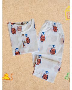 White Printed Cotton Unisex Lounge Wear - Set of 2