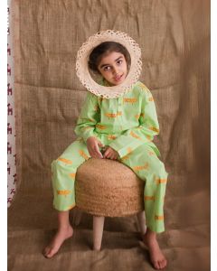 Green Printed Cotton Unisex Lounge Wear - Set of 2