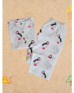 White Printed Cotton Unisex Lounge Wear - Set of 2