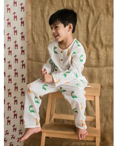 White Printed Cotton Unisex Lounge Wear - Set of 2
