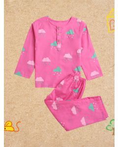 Pink Printed Cotton Unisex Lounge Wear - Set of 2