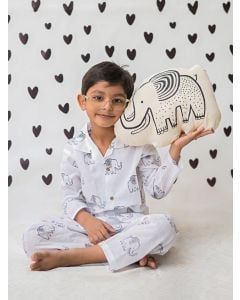 White Printed Cotton Unisex Lounge Wear - Set of 2