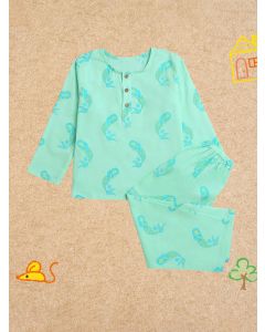 Green Printed Cotton Unisex Lounge Wear - Set of 2
