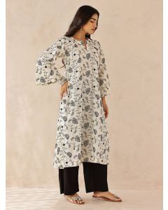 Ivory Embroidered Cotton Kurta with Pants - Set of 2