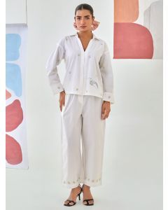 White Embroidered Cotton Co-ord Set - Set of 2