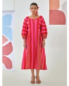 Fuchsia Red Striped Cotton Dress
