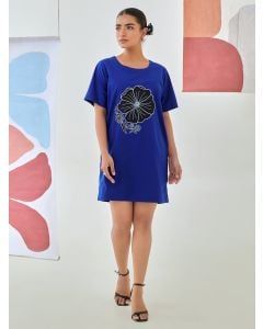 Royal Blue Patch Work Cotton Dress