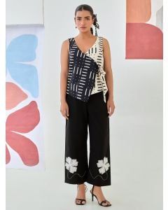 White Black Printed Cotton Top