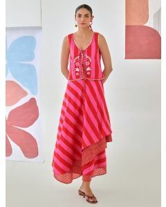 Fuchsia Red Embroidered Cotton Top
