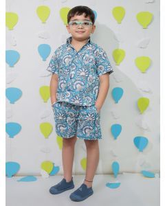 Blue Printed Cotton Co-ord Set - Set of 2