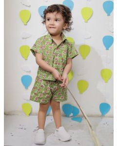 Green Printed Cotton Co-ord Set - Set of 2