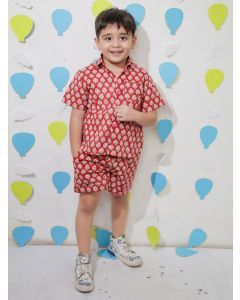 Red Printed Cotton Co-ord Set - Set of 2