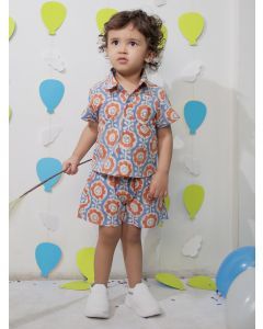 Blue Red Printed Cotton Co-ord Set - Set of 2