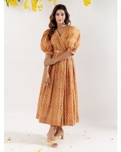 Mustard Yellow Hand Block Printed Cotton Dress
