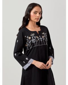 Black Embroidered Cotton Suit - Set of 3