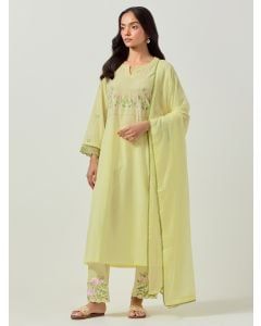 Yellow Embroidered Cotton Suit - Set of 3
