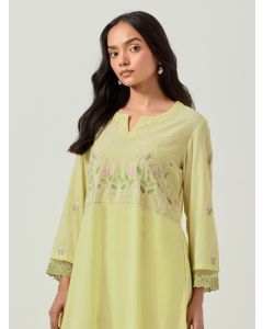 Yellow Embroidered Cotton Suit - Set of 3